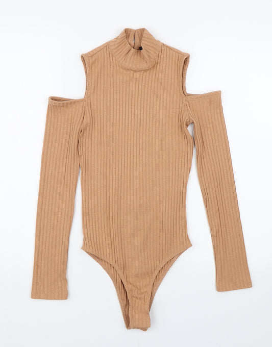 Front view of Forever 21 women’s brown striped wrap t-shirt, size S