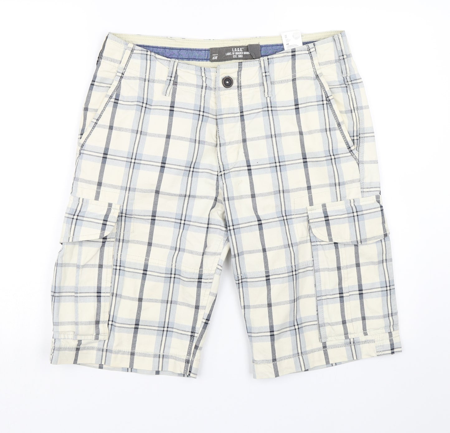 H&M Mens White Check  Cargo Shorts Size 29