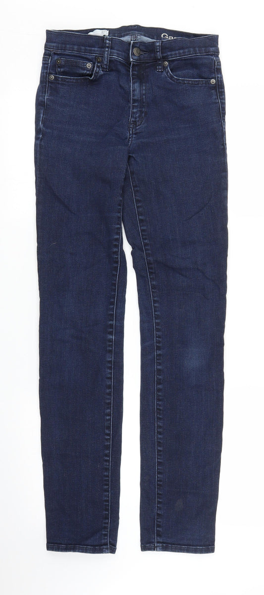 Front view of Gap women’s blue denim skinny jeans, size UK 24, in, 30-inch leg