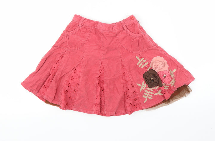 Monsoon Girls Pink Floral Corduroy A-Line Skirt Size 3-4 Years