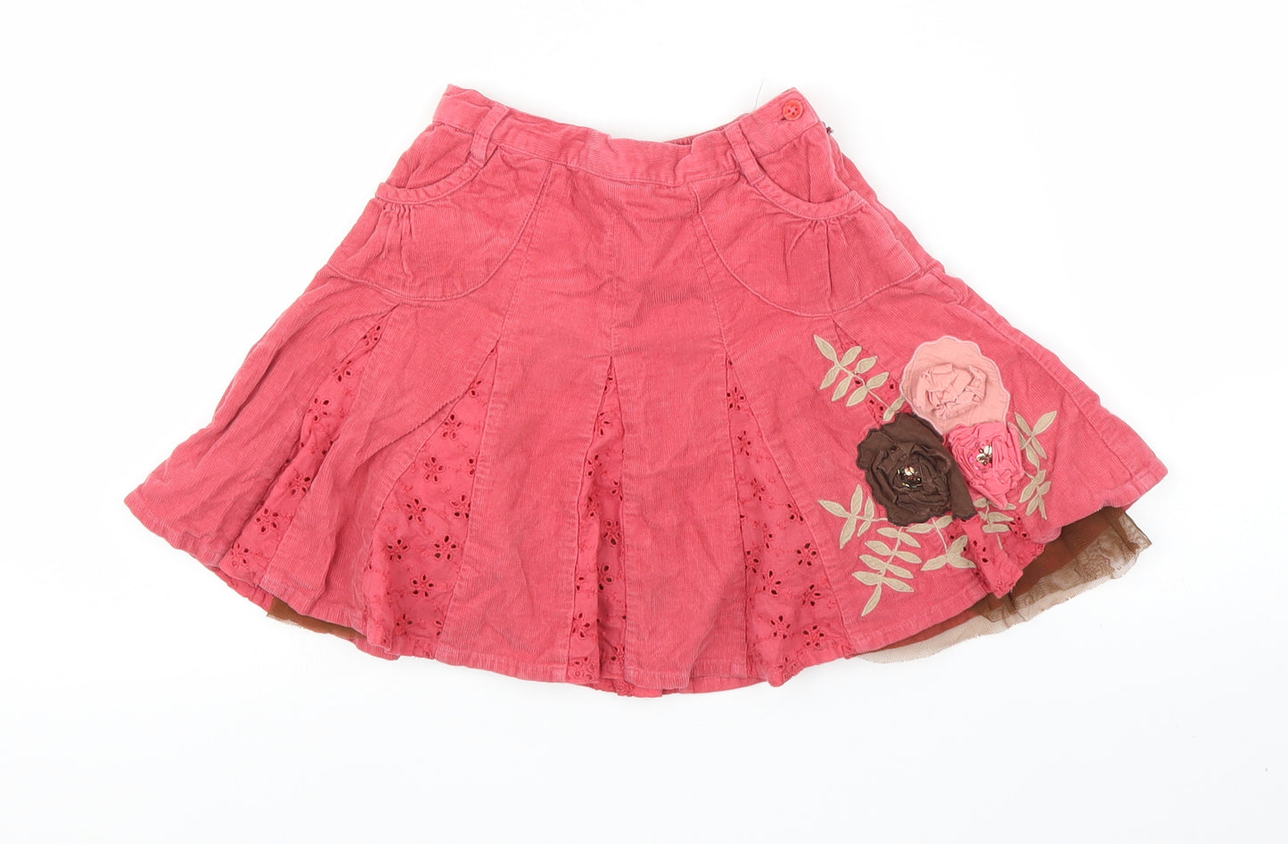 Monsoon Girls Pink Floral Corduroy A-Line Skirt Size 3-4 Years