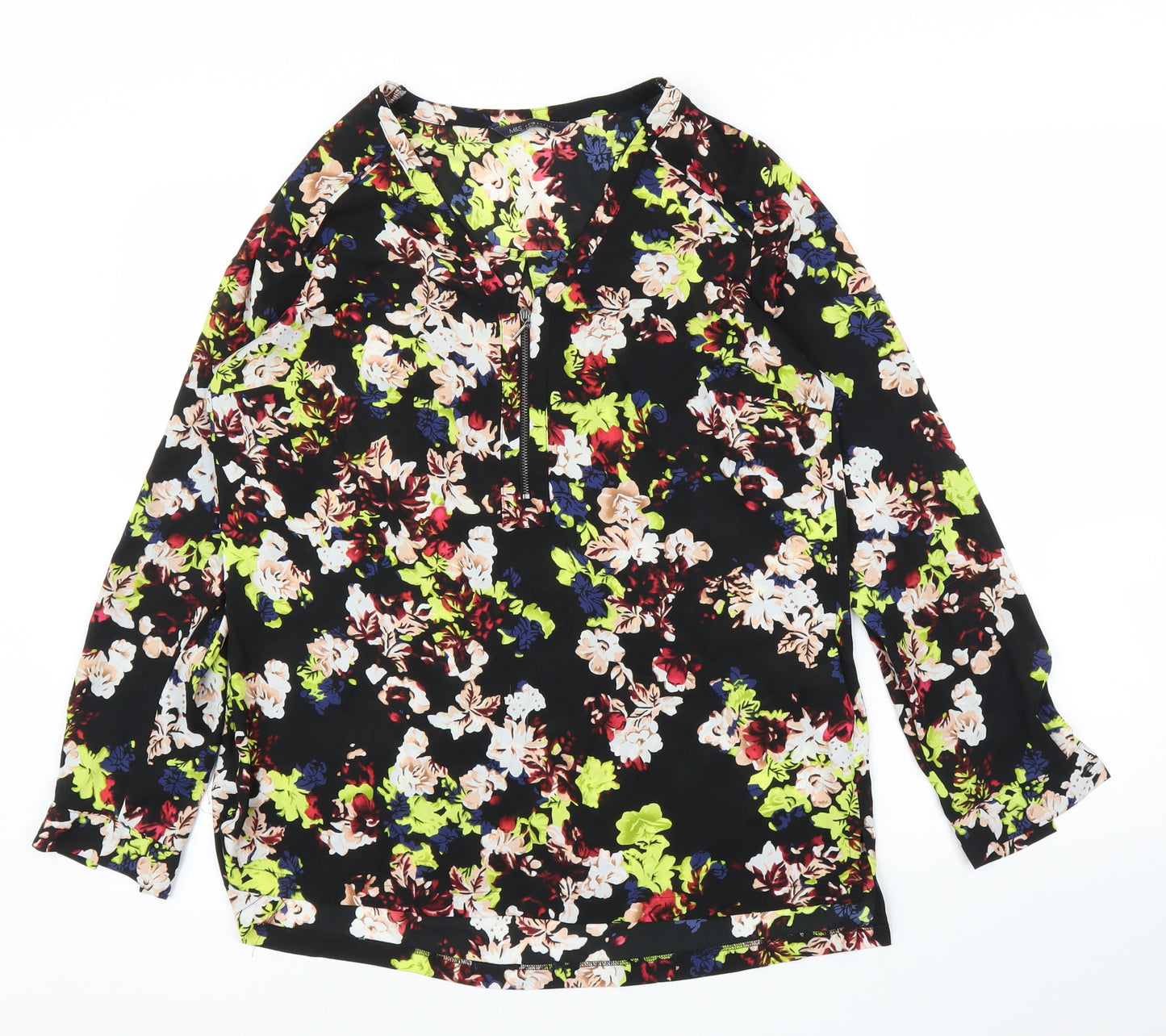 M&S Womens Black Floral  Basic Blouse Size 12