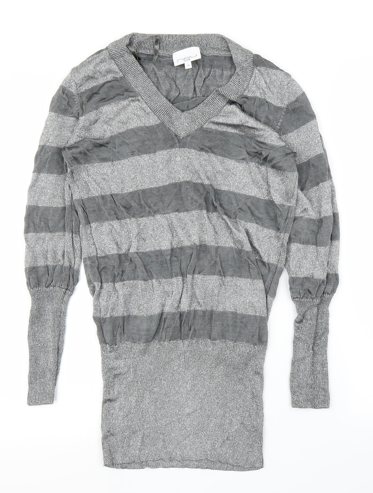 New Look Womens Silver Striped  Tunic Blouse Size 14