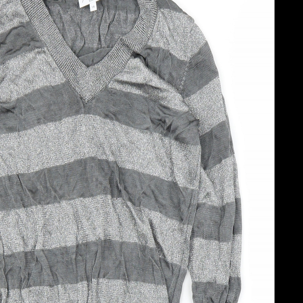 New Look Womens Silver Striped  Tunic Blouse Size 14