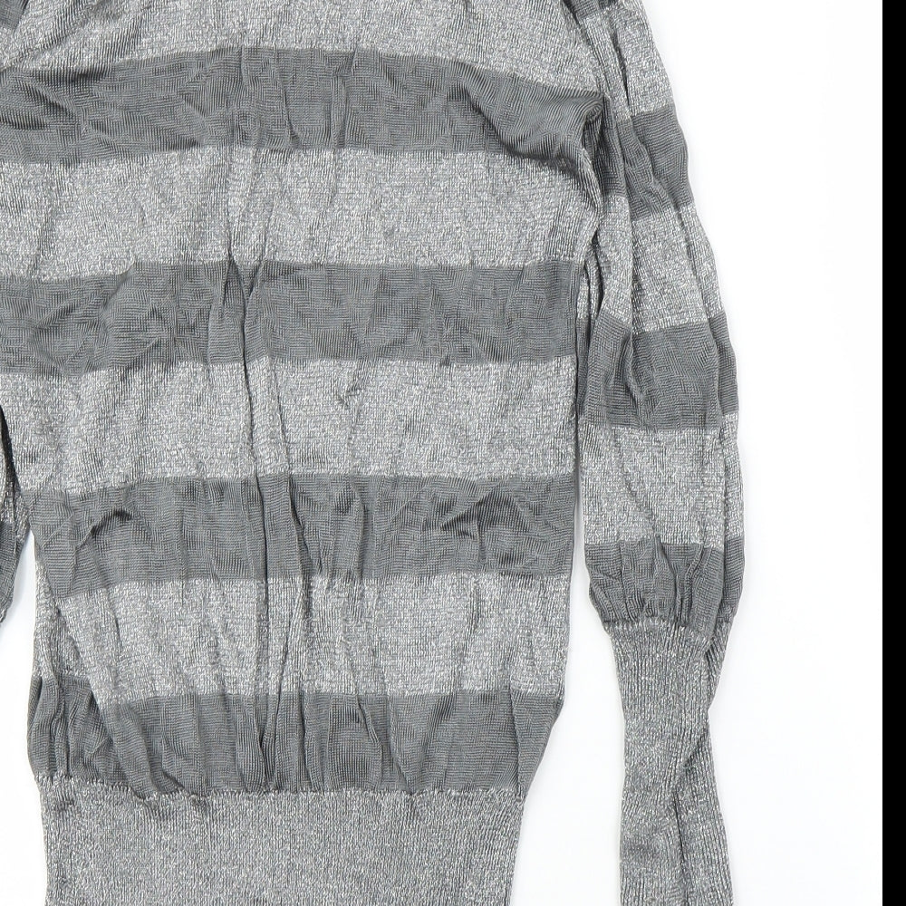 New Look Womens Silver Striped  Tunic Blouse Size 14
