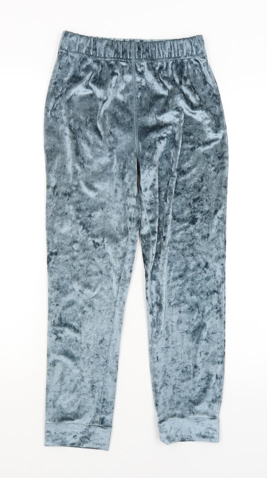 Front view of Next girls’ blue jogger trousers, size 9, years