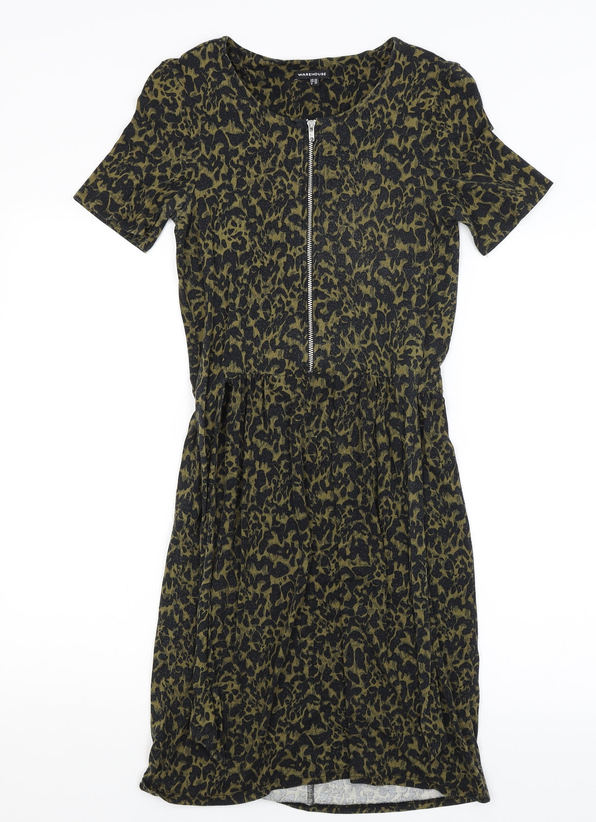 Warehouse Womens Black Animal Print  Fit & Flare  Size 10