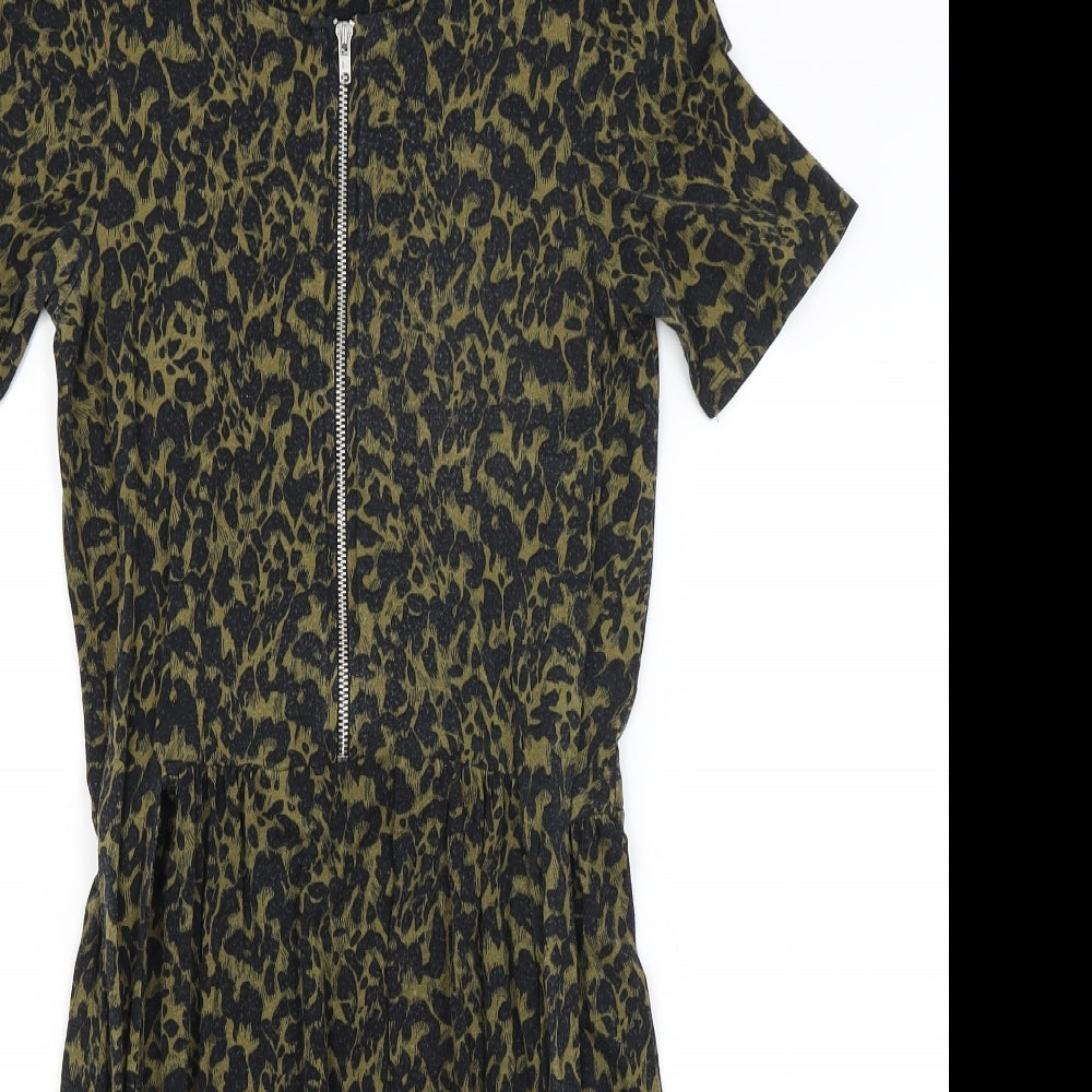 Warehouse Womens Black Animal Print  Fit & Flare  Size 10