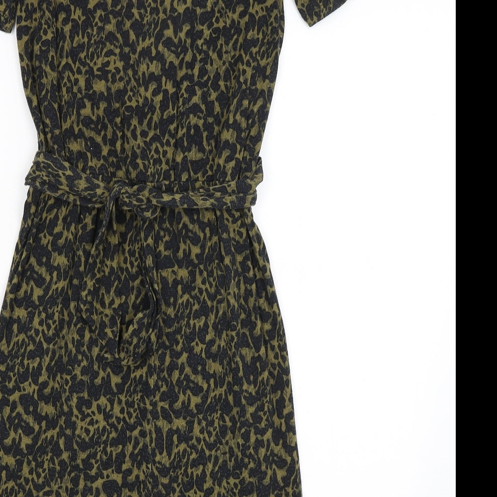 Warehouse Womens Black Animal Print  Fit & Flare  Size 10