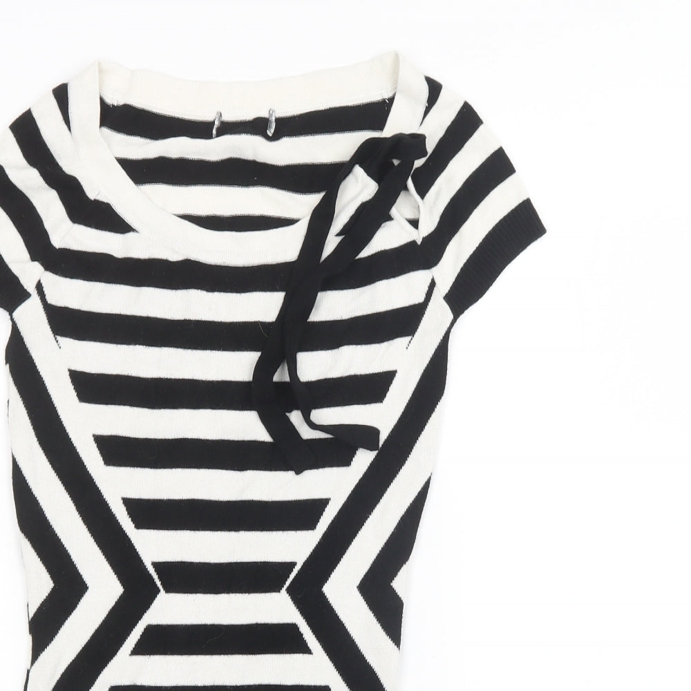 Lipsy Womens Black Striped Knit Pullover Sweatshirt Size 8