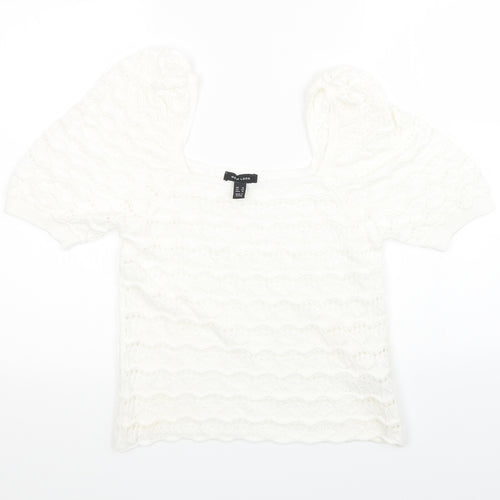 New Look Womens White  Knit Basic T-Shirt Size 12  - cropped