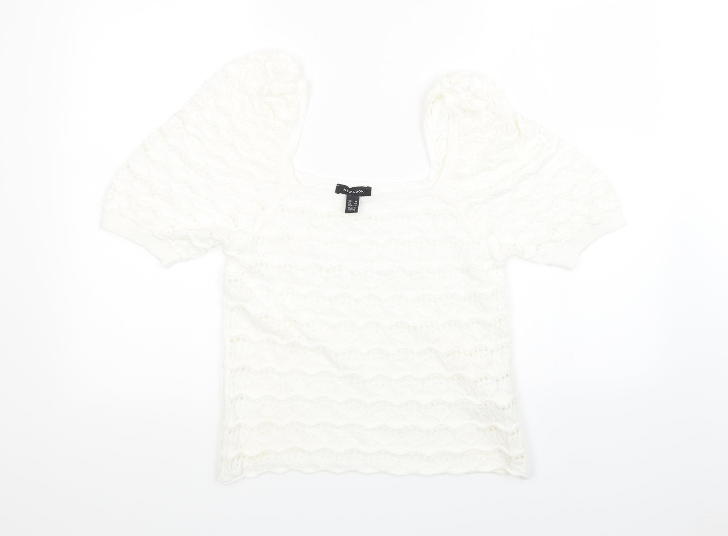 New Look Womens White  Knit Basic T-Shirt Size 12  - cropped