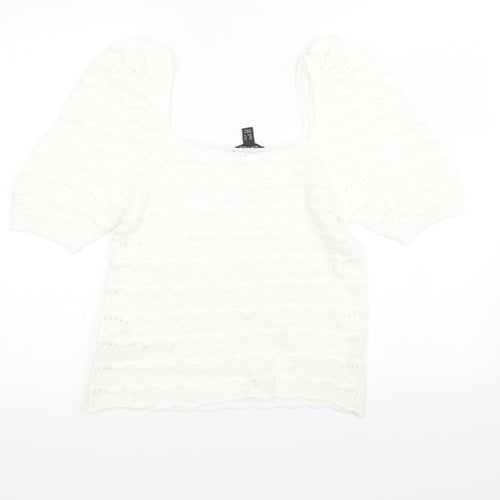 New Look Womens White  Knit Basic T-Shirt Size 12  - cropped