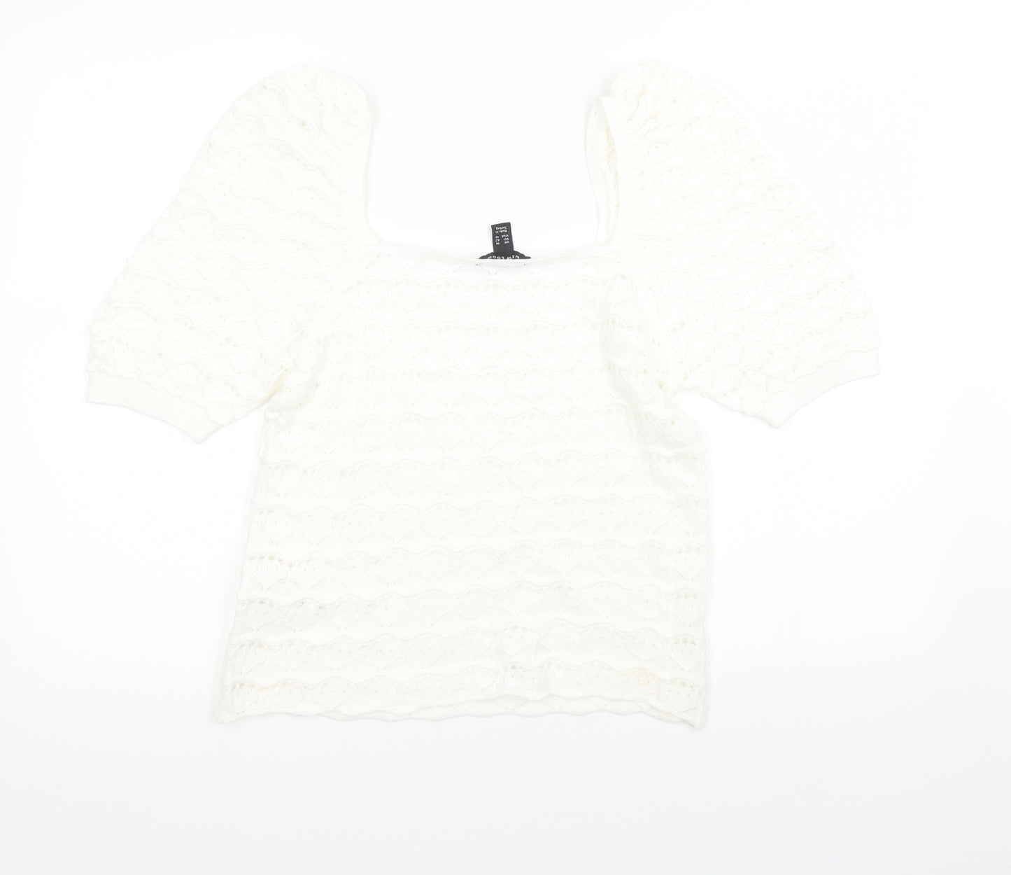 New Look Womens White  Knit Basic T-Shirt Size 12  - cropped