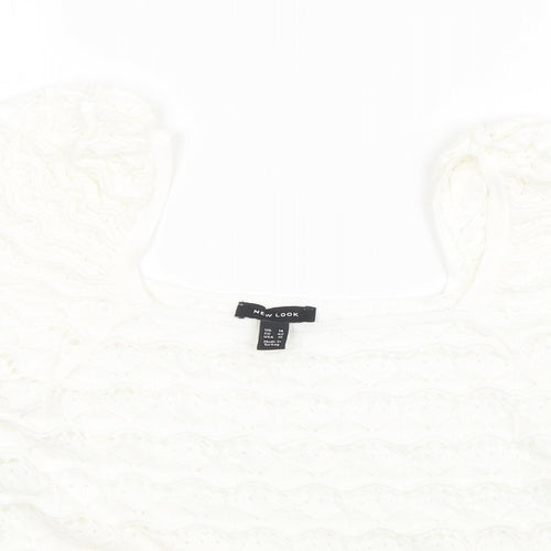 New Look Womens White  Knit Basic T-Shirt Size 12  - cropped