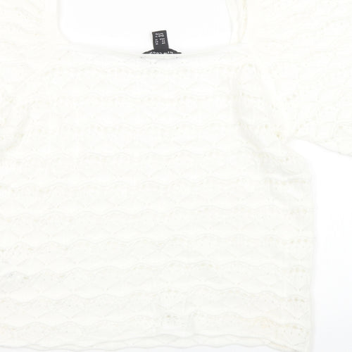 New Look Womens White  Knit Basic T-Shirt Size 12  - cropped