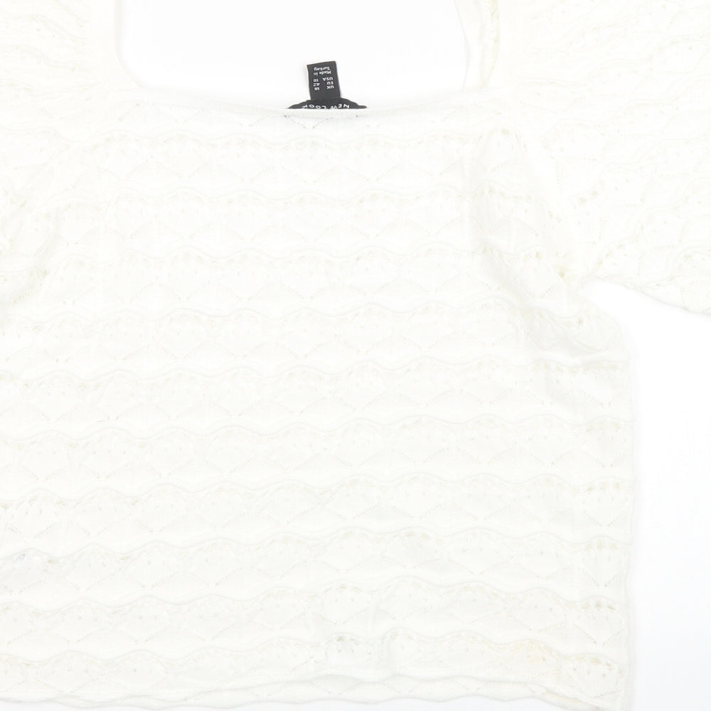 New Look Womens White  Knit Basic T-Shirt Size 12  - cropped