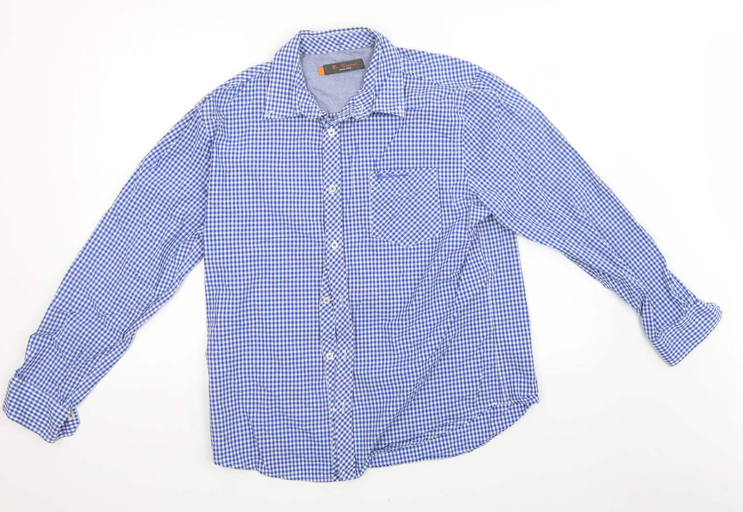 Ben Sherman Mens Blue Check   Polo Size L