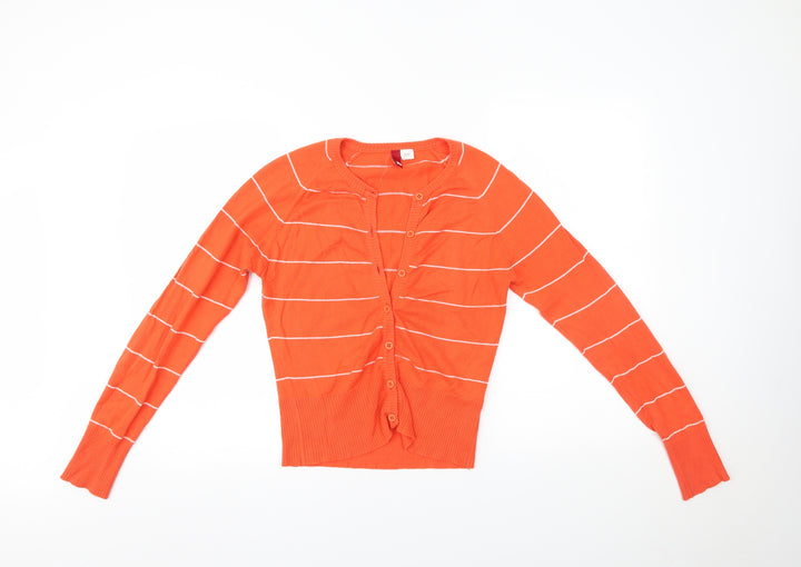 H&M Womens Orange Striped  Cardigan Jumper Size 8