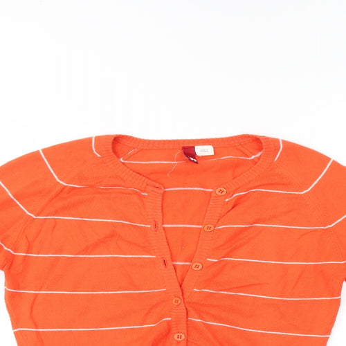 H&M Womens Orange Striped  Cardigan Jumper Size 8