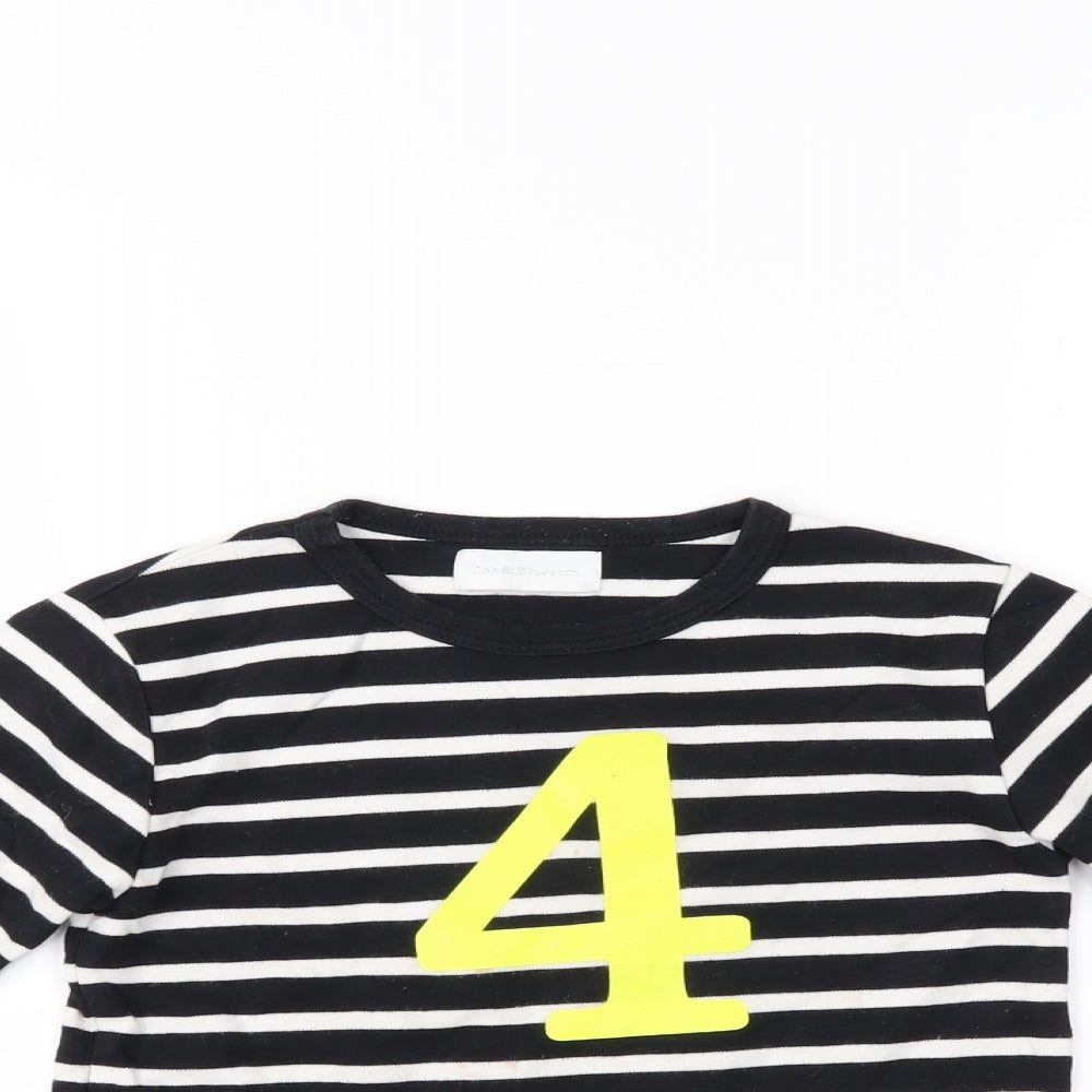 Bob & Blossom Girls Black Striped  Basic T-Shirt Size 4-5 Years