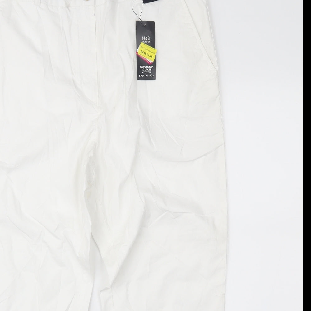 Marks and Spencer Womens White   Chino Trousers Size 18 L24 in