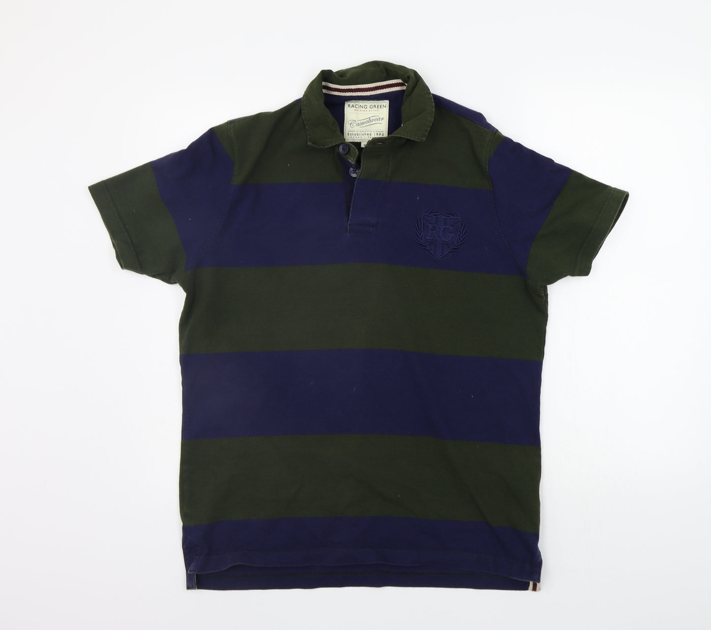 Racing Green Mens Green Striped   Polo Size S