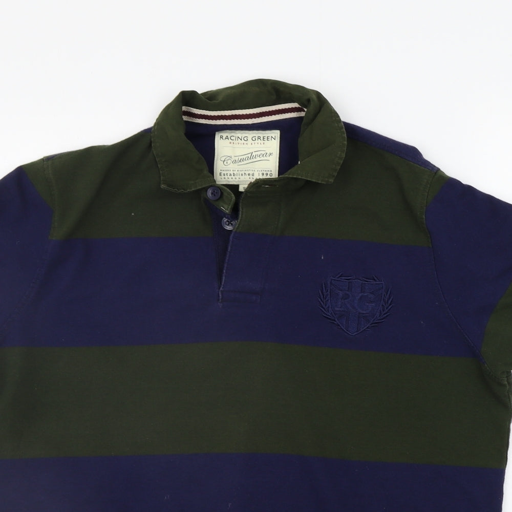 Racing Green Mens Green Striped   Polo Size S