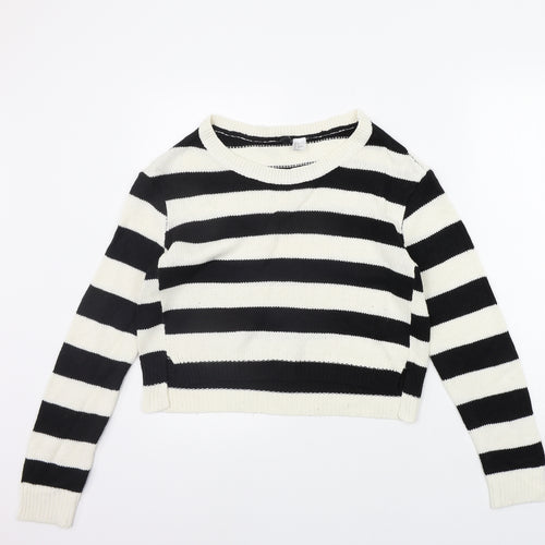 Divided Womens Black Striped  Pullover Jumper Size S