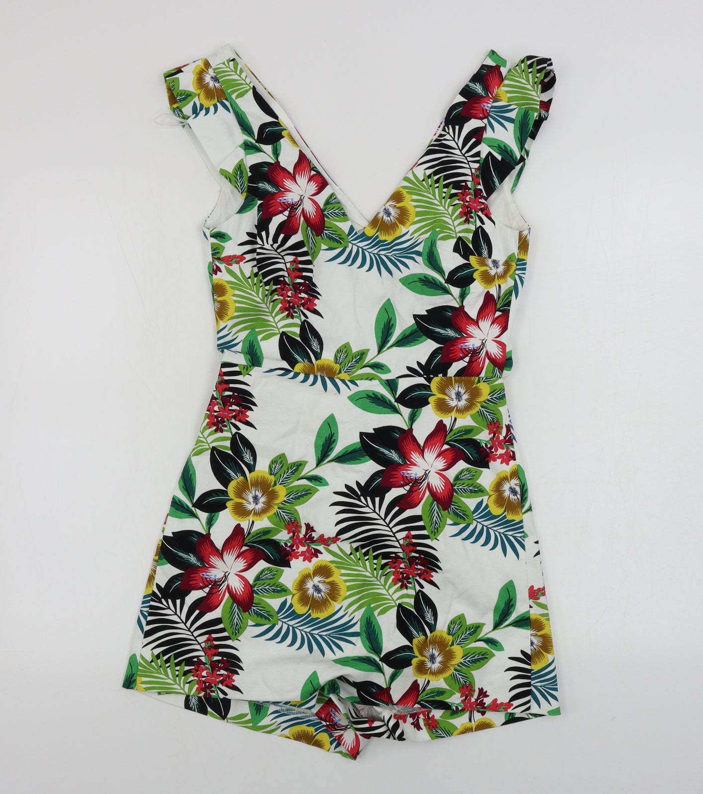 Zara Womens White Floral  Jumpsuit One-Piece Size S