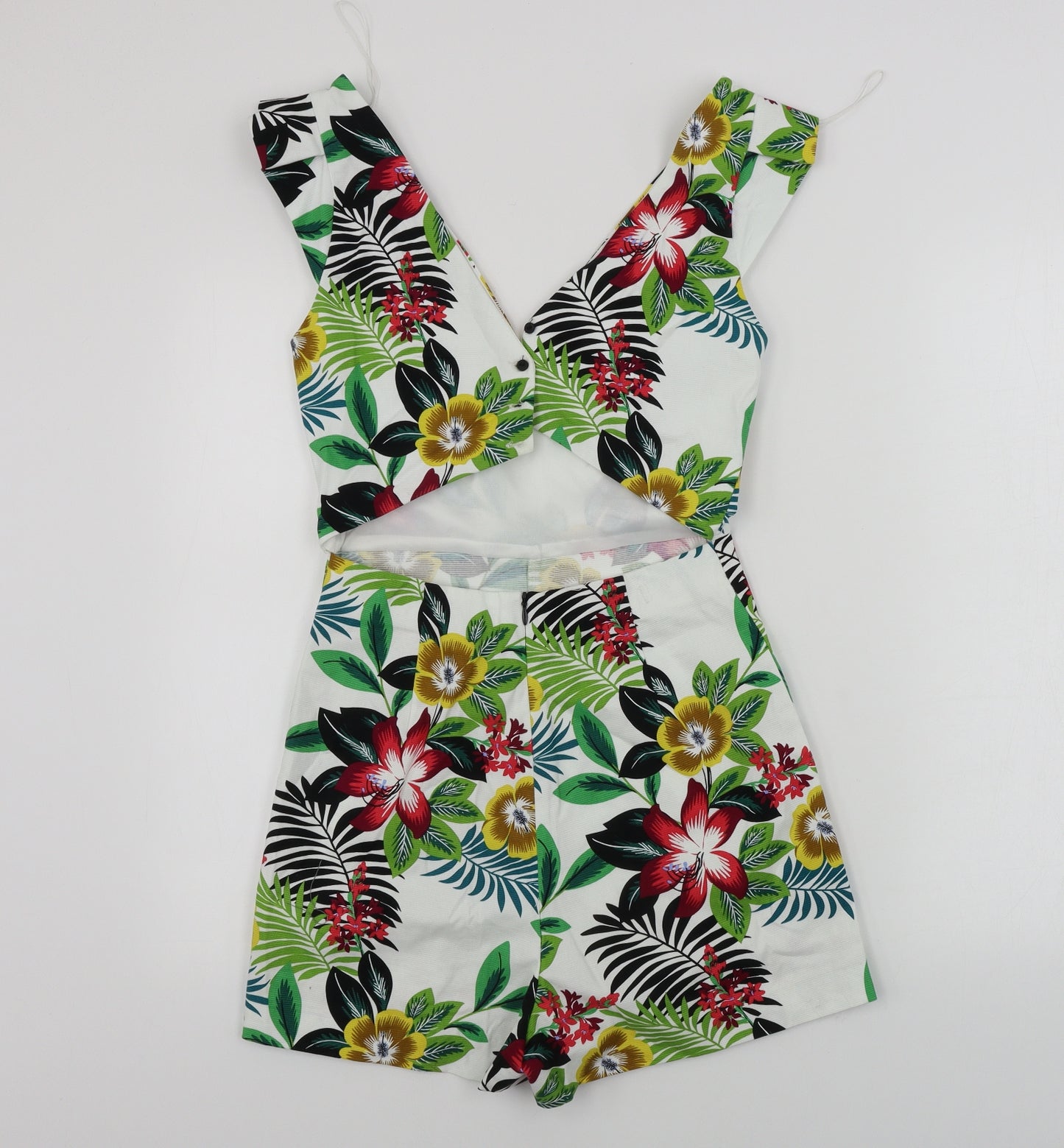 Zara Womens White Floral  Jumpsuit One-Piece Size S