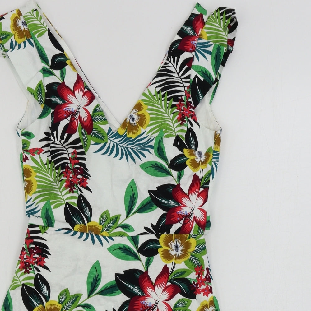 Zara Womens White Floral  Jumpsuit One-Piece Size S