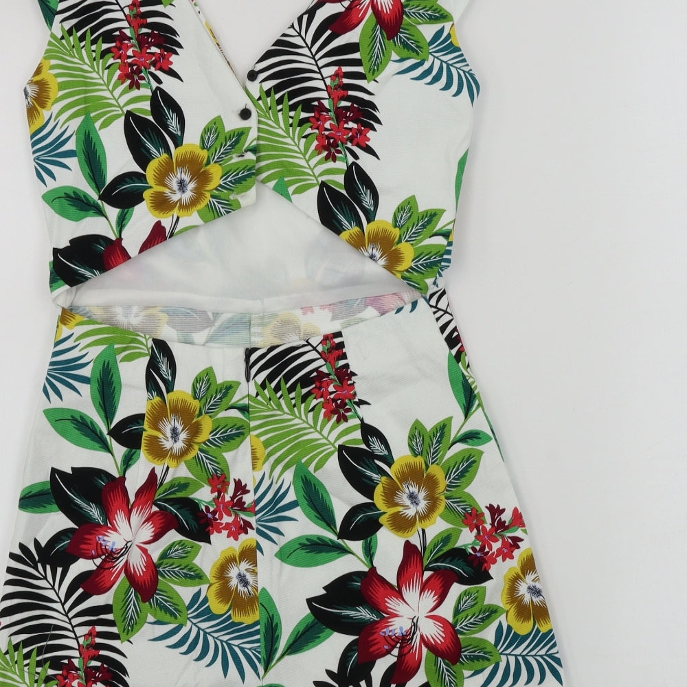 Zara Womens White Floral  Jumpsuit One-Piece Size S