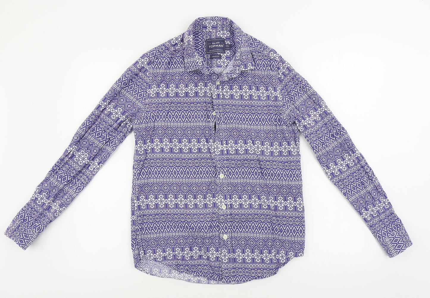 Topman  Mens Blue Geometric   Button-Up Size S