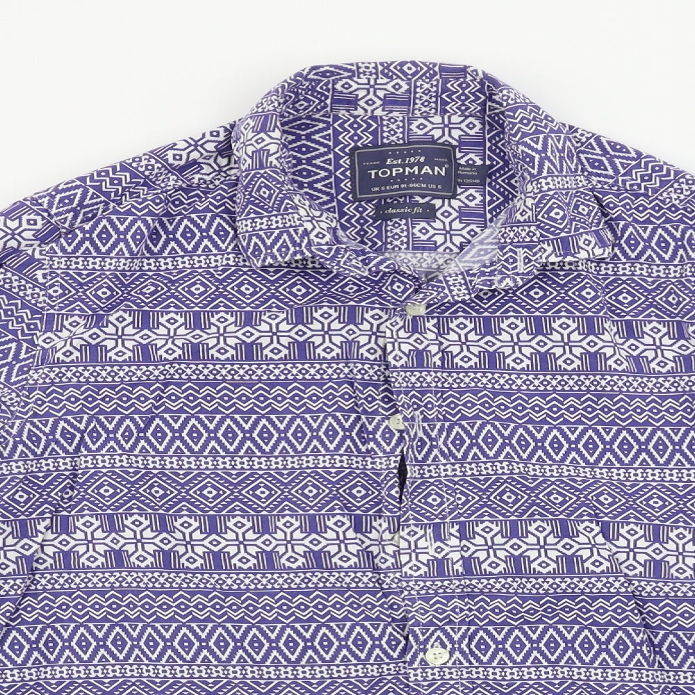 Topman  Mens Blue Geometric   Button-Up Size S