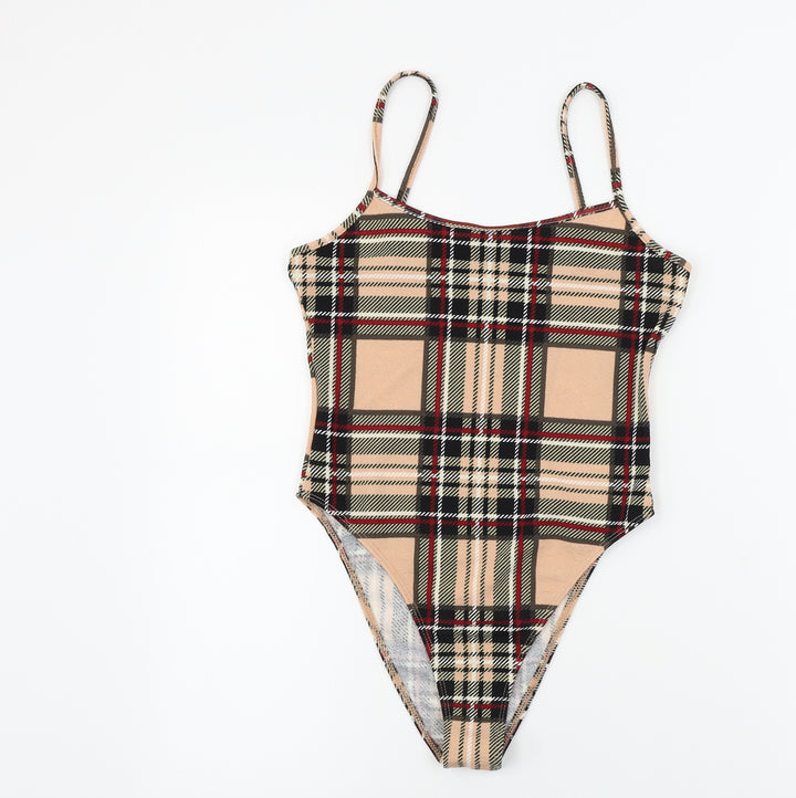 SheIn Womens Pink Check Bodysuit One-Piece Size XS