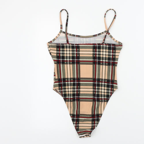 SheIn Womens Pink Check  Bodysuit One-Piece Size XS