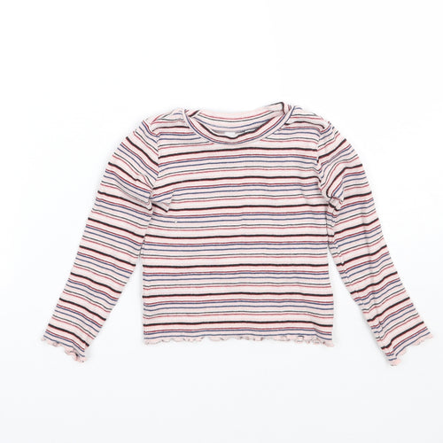 M&Co Girls Pink Striped  Basic T-Shirt Size 24 Months
