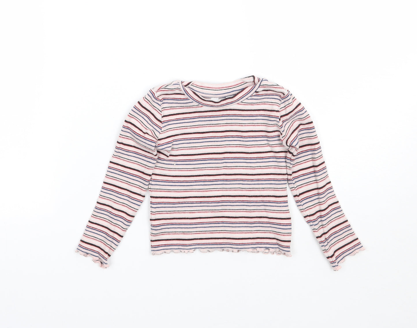 M&Co Girls Pink Striped  Basic T-Shirt Size 24 Months
