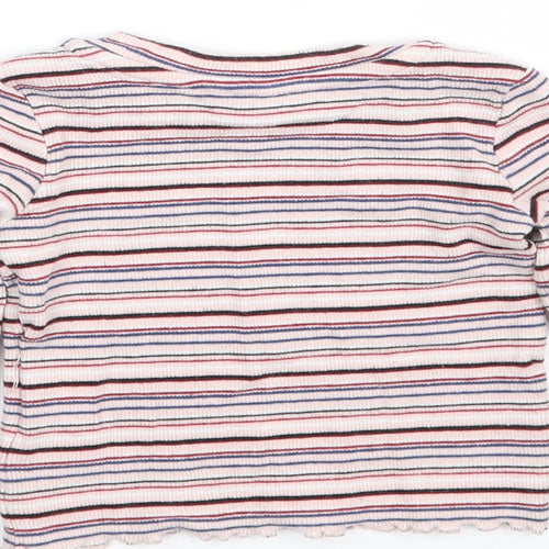 M&Co Girls Pink Striped  Basic T-Shirt Size 24 Months