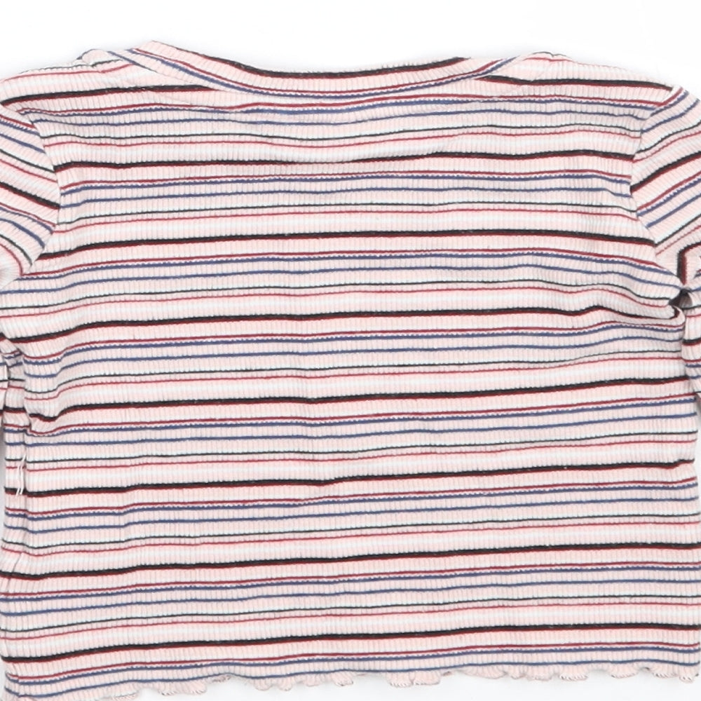 M&Co Girls Pink Striped  Basic T-Shirt Size 24 Months