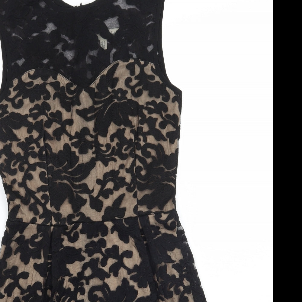 Yumi Womens Black Floral  A-Line  Size 6