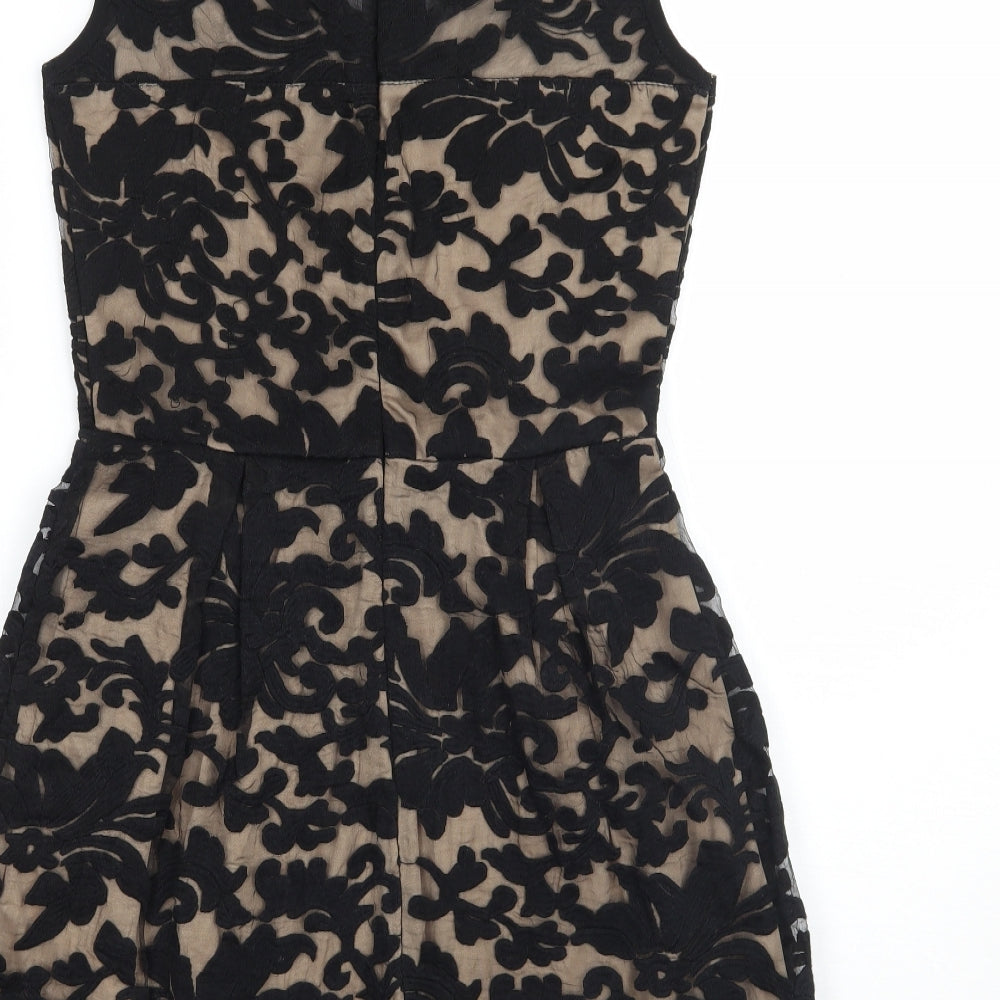 Yumi Womens Black Floral  A-Line  Size 6