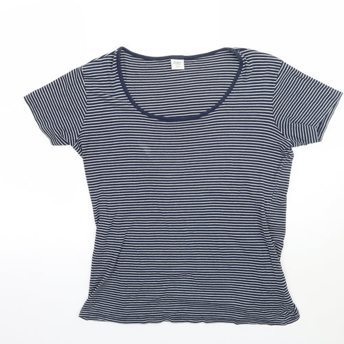 Cotton Traders Womens White Striped  Basic T-Shirt Size 12