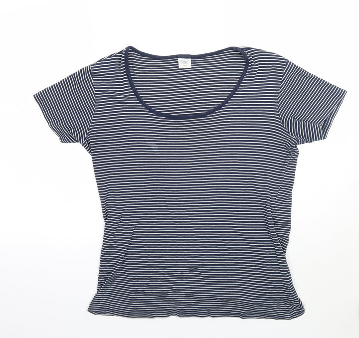 Cotton Traders Womens White Striped Basic T-Shirt Size 12
