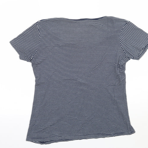 Cotton Traders Womens White Striped  Basic T-Shirt Size 12