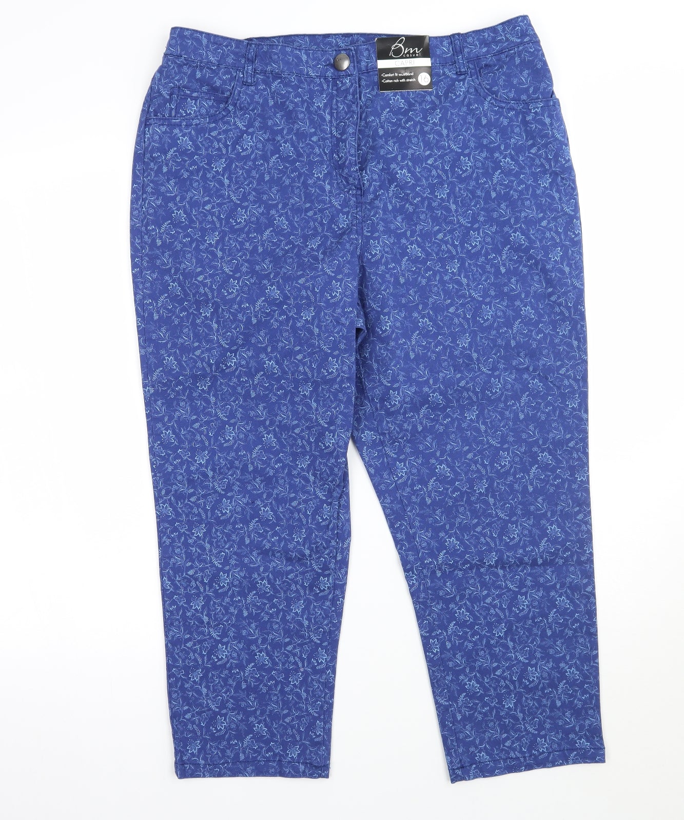 BM Womens Blue Floral  Cropped Jeans Size 16 L23 in