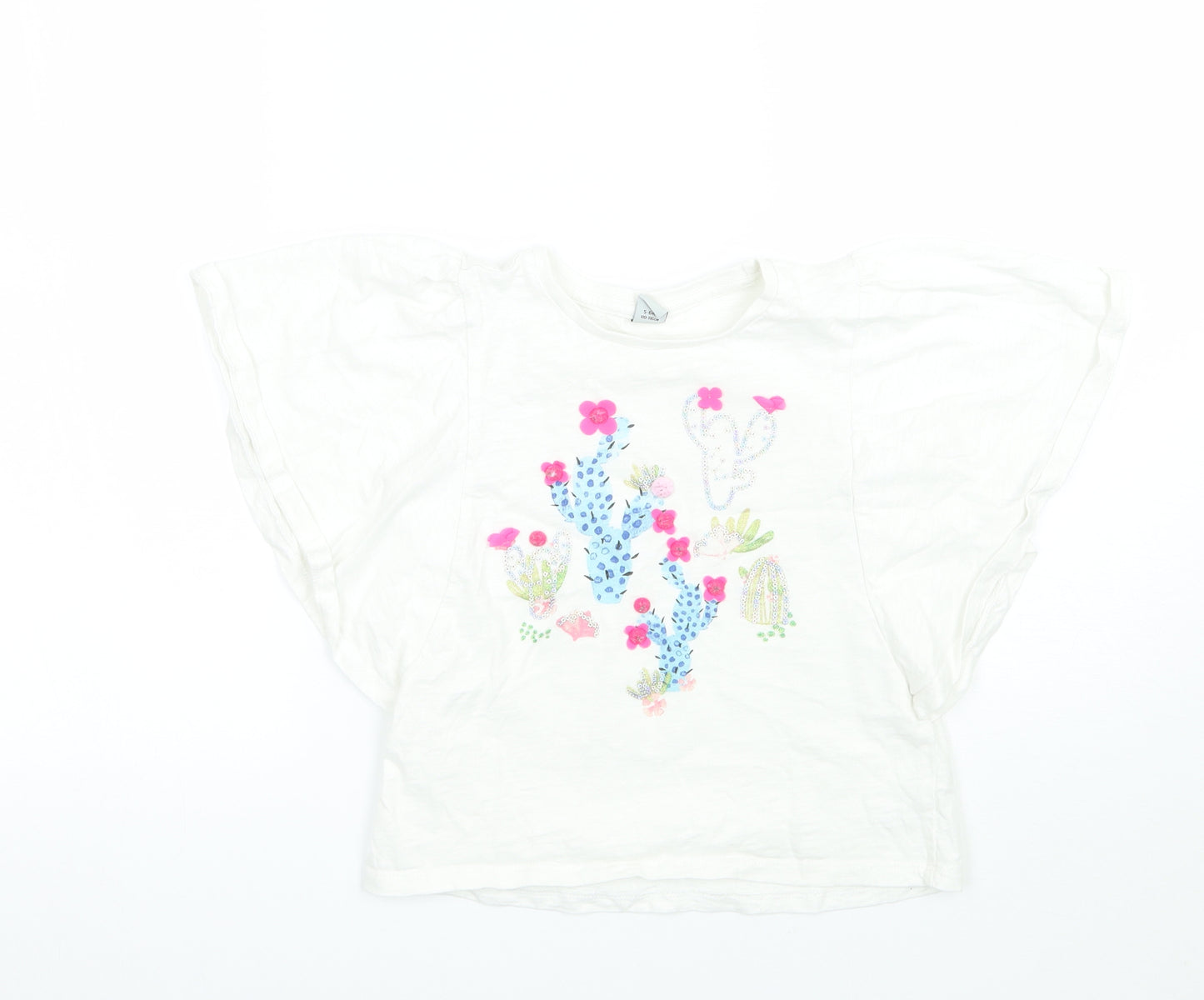 TU Girls White Floral  Basic T-Shirt Size 5-6 Years