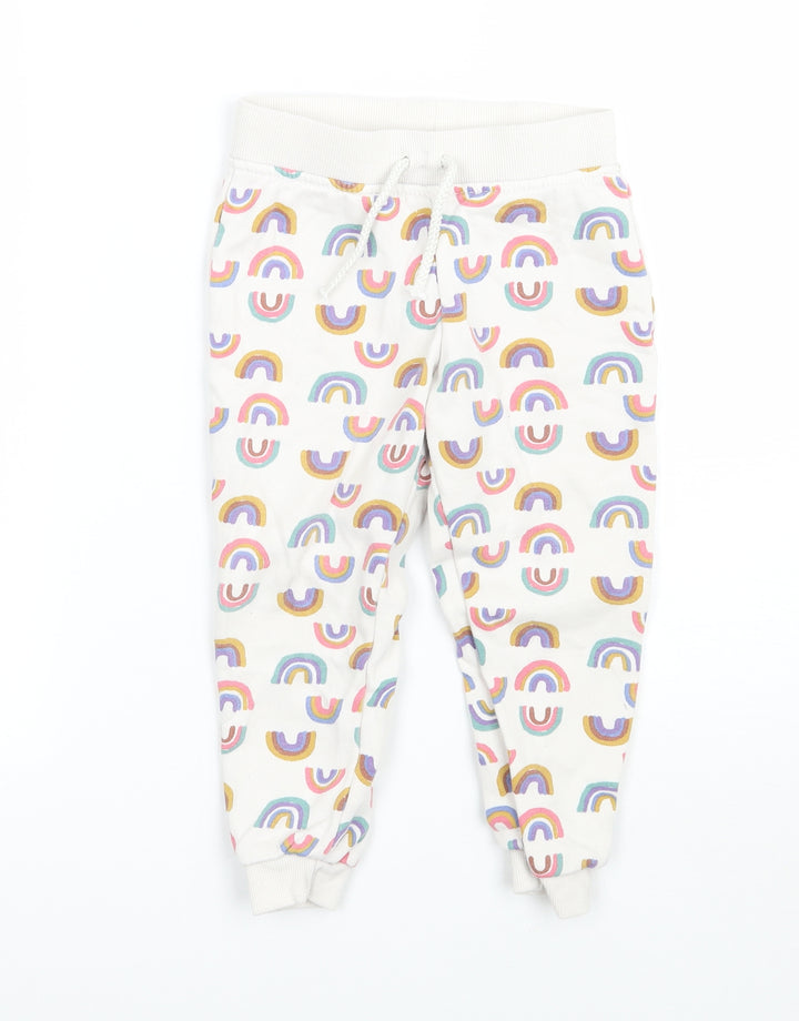 Primark Girls White Geometric Sweatpants Trousers Size 2-3 Years