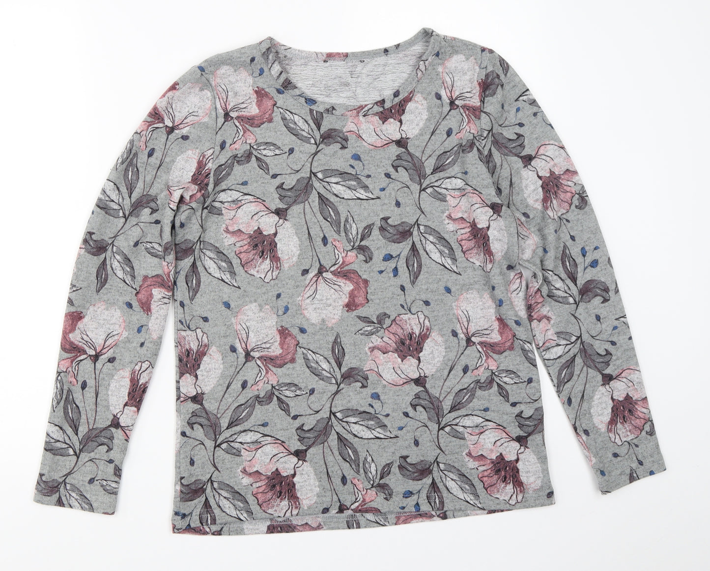 Klass Womens Grey Floral  Pullover Jumper Size S